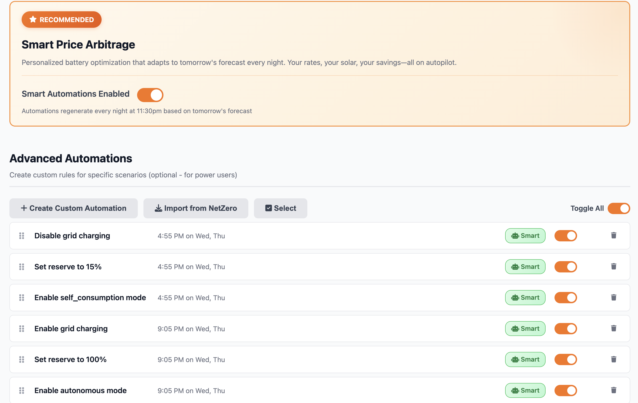 Smart automations that adjust Powerwall settings based on rates and forecasts
